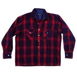Vintage Brewster Plaid shirt Tartan red check 100% Acrylic mens camping sz L
